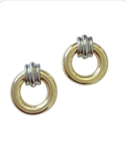 Two Tone Metal Circle Earrings