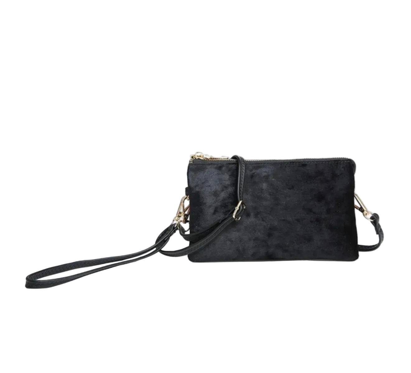 Velvet multi compartment convertible clutch