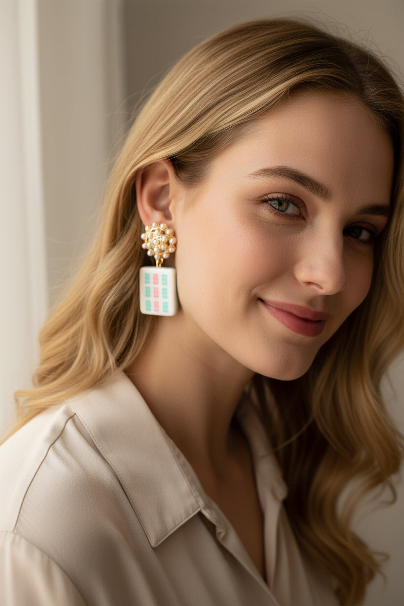 Mah Jong Pearl Drop Earrings