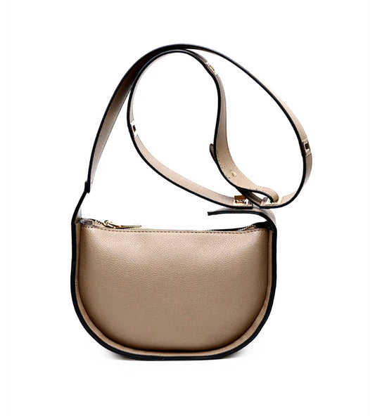 Crescent shaped vegan leather shoulder bag