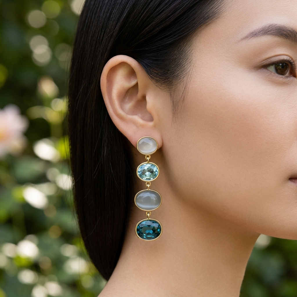 Oval Stone Resin Glass Drop Earring