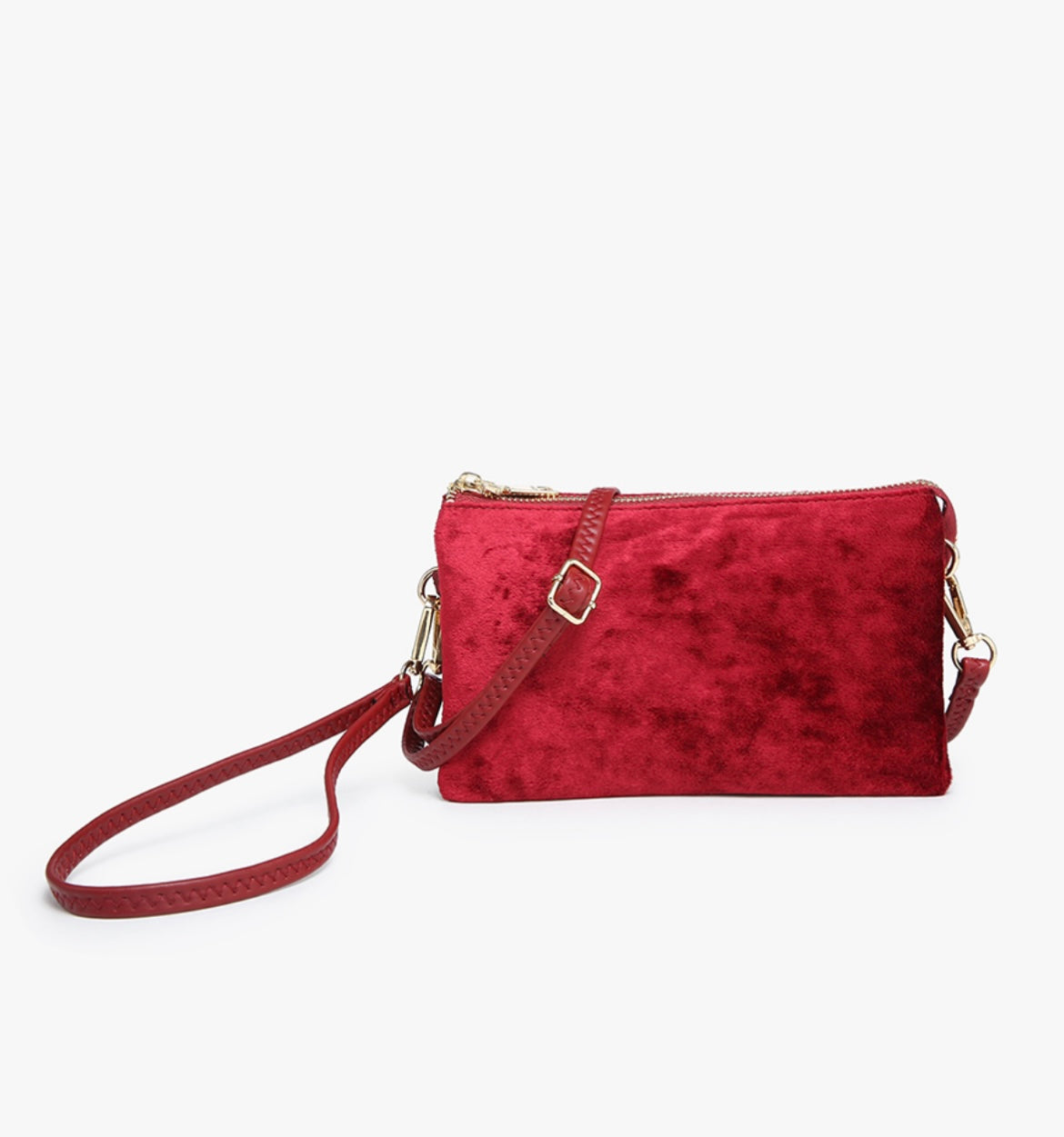 Velvet multi compartment convertible clutch