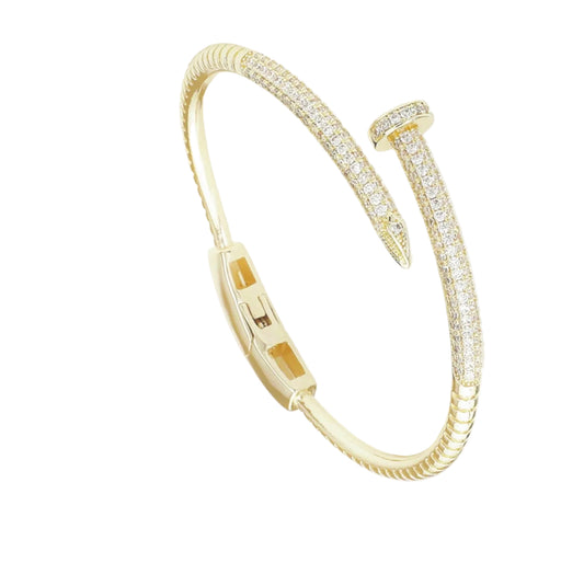 Nail Themed CZ Hinged Bracelet