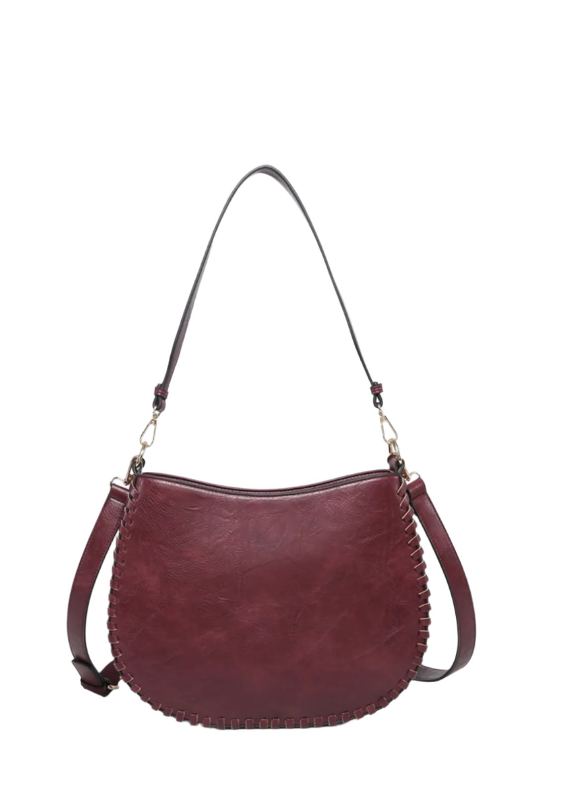 Vegan crossbody with whipstitch trim