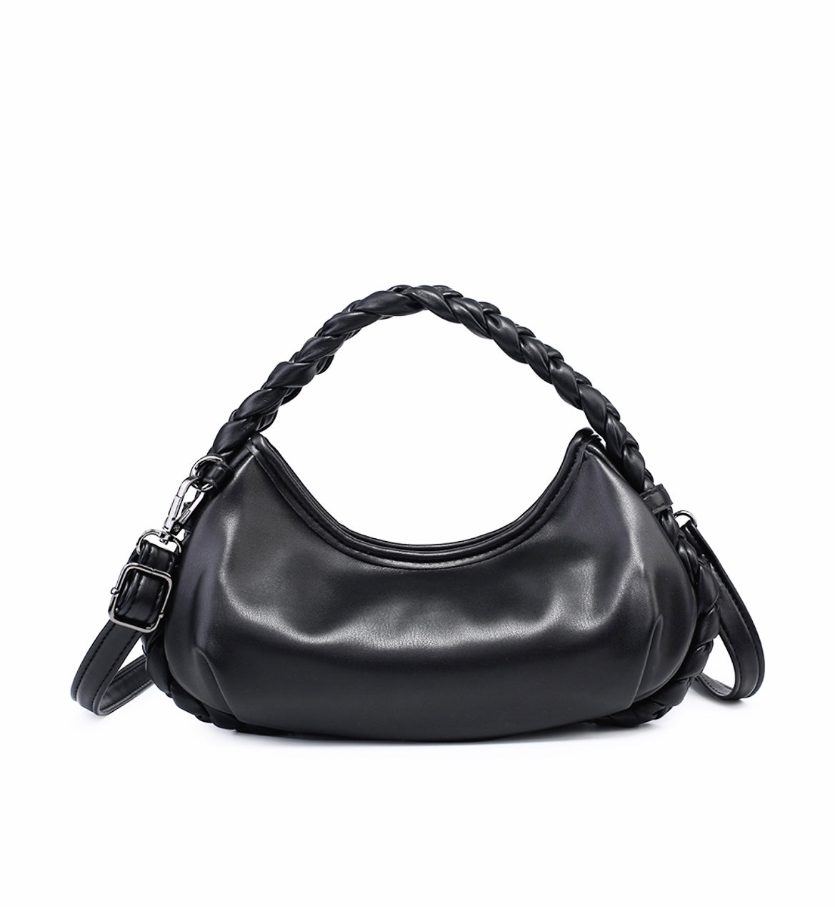 Crescent moon shaped vegan leather shoulder bag