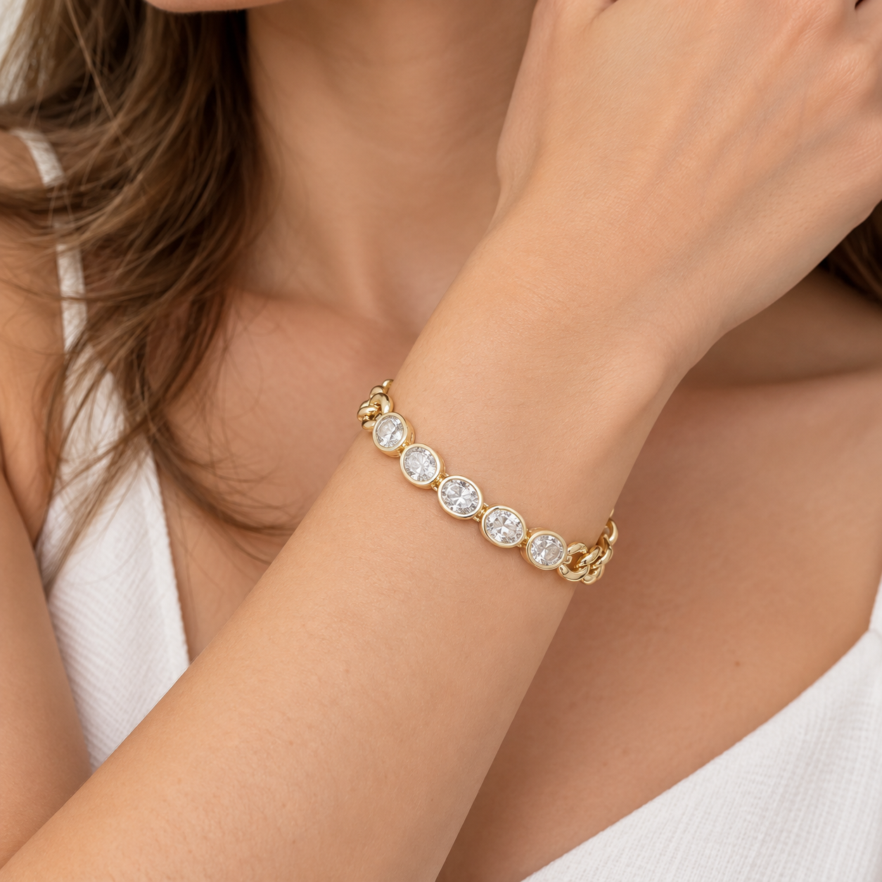 CZ Crystal Link Gold Dipped Bracelet