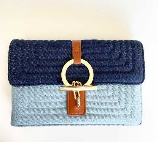 Paige denim & vegan leather crossbody envelope clutch
