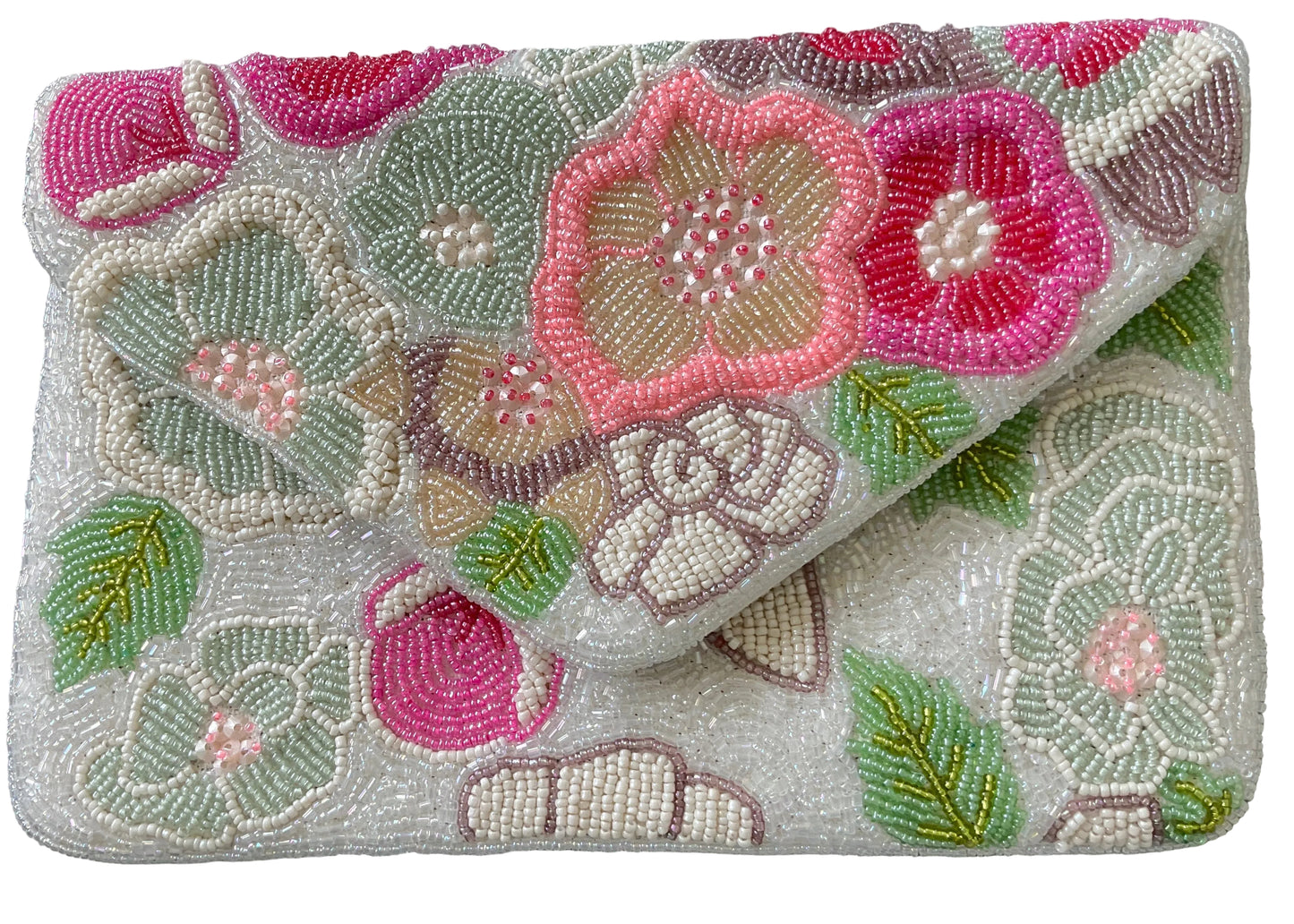 Beaded floral themed envelope clutch