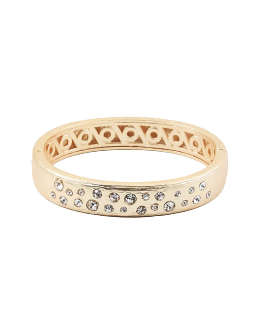 Matt Gold Metal & Cubic Zirconia Hinged Cuff Bracelet