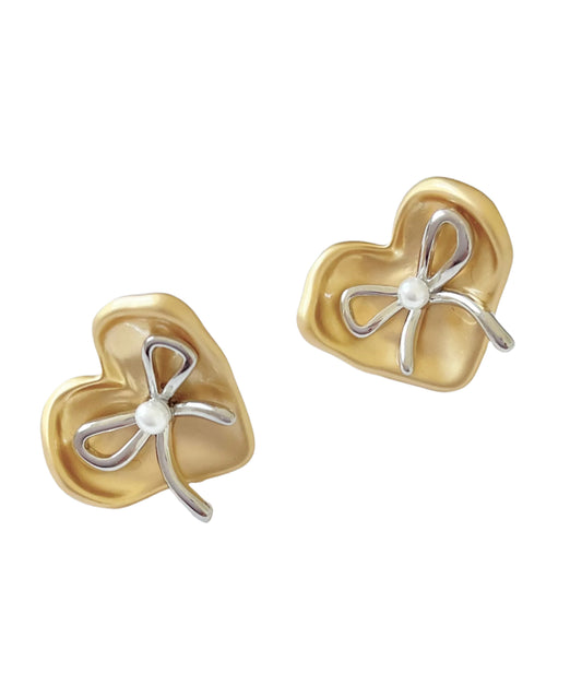 Mixed Metal Heart Studs