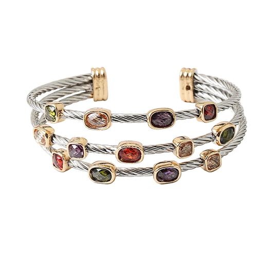 Multi colored CZ 3 Layer Cuff Bracelet