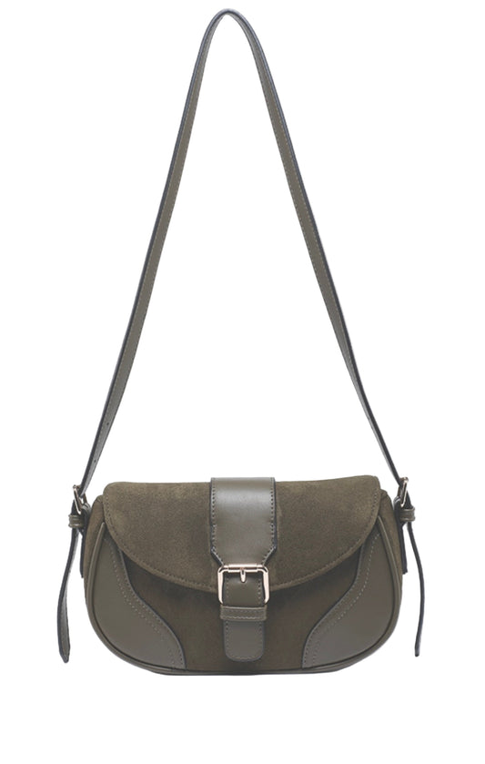 Mix vegan material leather shoulder bag