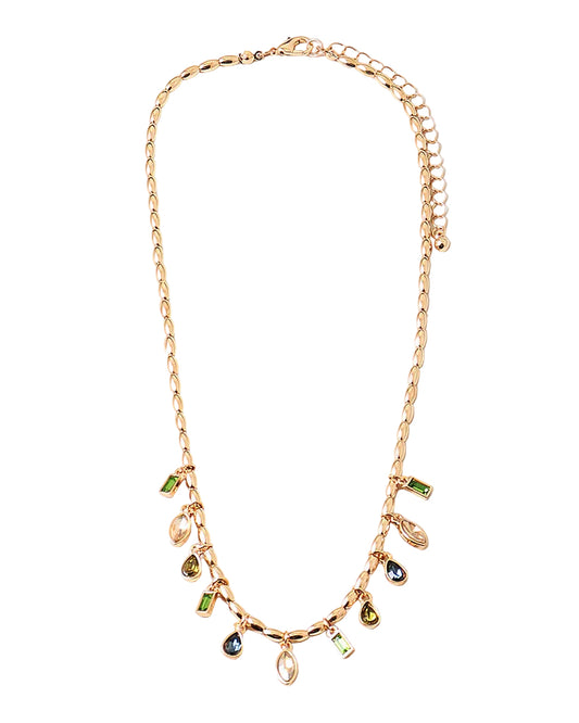 Gold Bead Crystal Charm Necklace