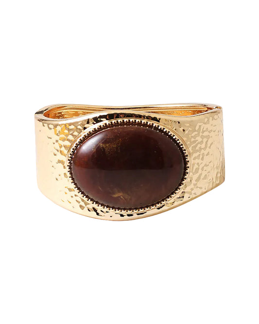 Hammered Textured Metal & Stone Hinged Bracelef