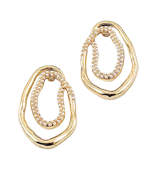 Oval Pearl & Metal Earrings