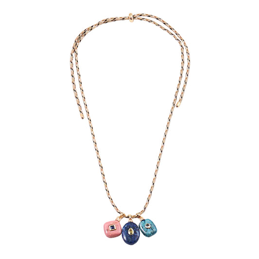 Adjustable Rope Necklace with Triple Natural Stone Charms