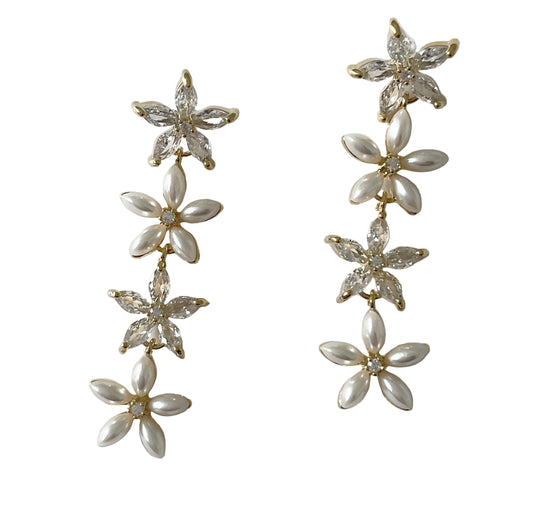 Pearl & Crystal Flower Themed Earrings