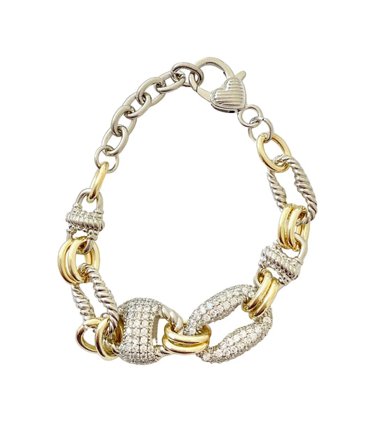 Two Tones Metal & Crystal Bracelet