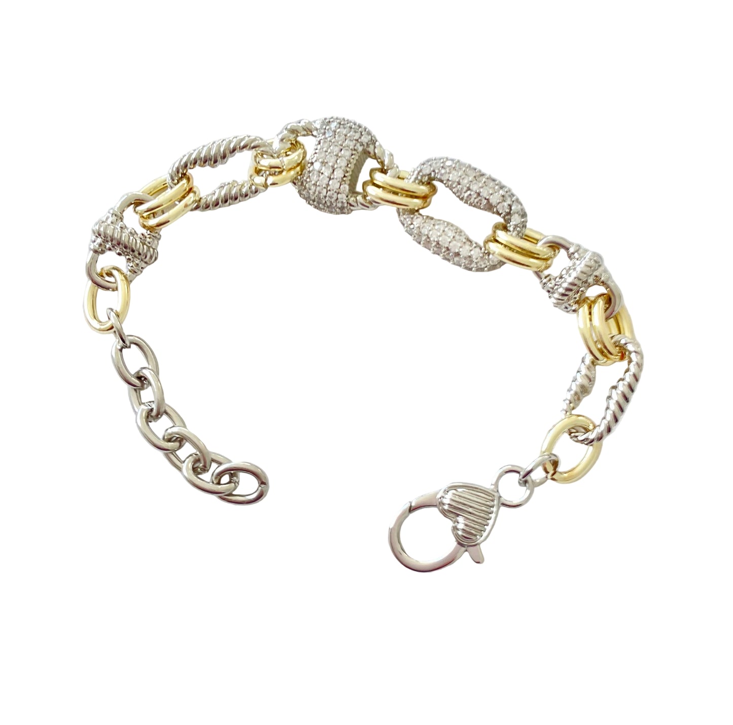 Two Tones Metal & Crystal Bracelet