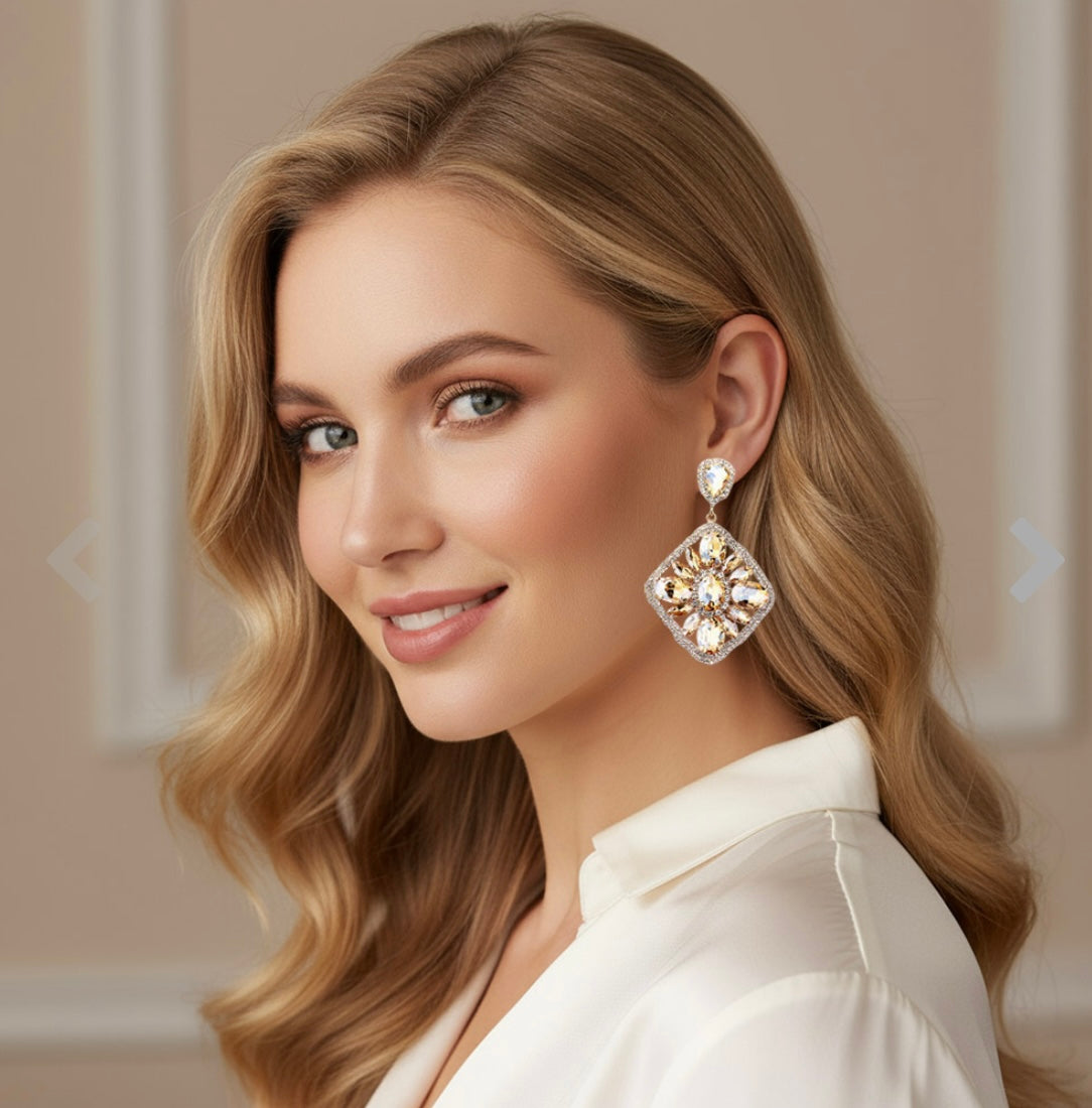 Stone Cluster Rhinestone Evening Earring