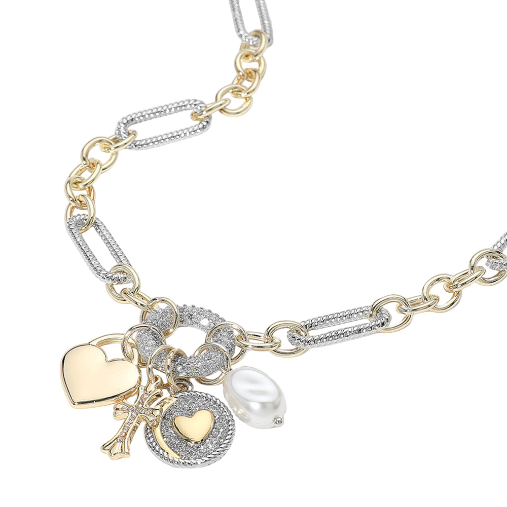 Two tone Multi Charm Necklace