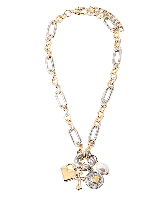 Two tone Multi Charm Necklace