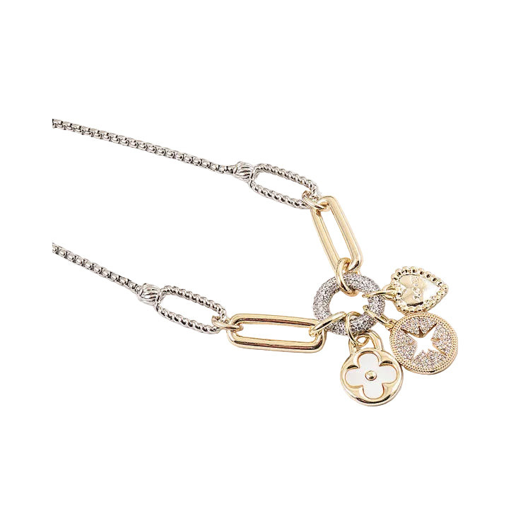 Two Toned Metal Charm Necklace