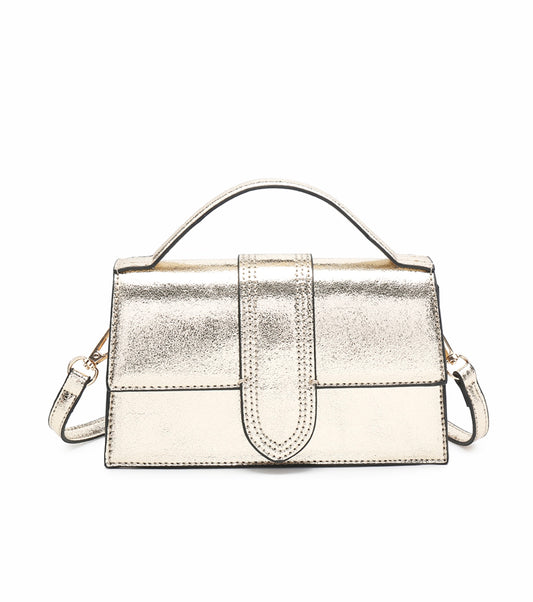 Metallic vegan leather satchel shoulder bag