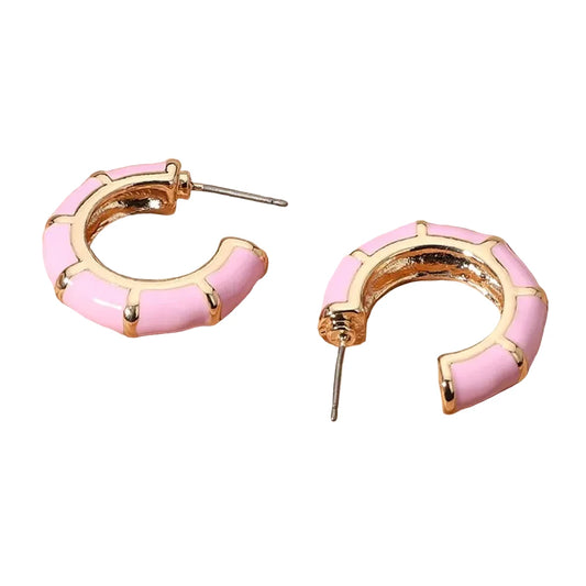 Bamboo Themed Enamel Half Hoop Earrings