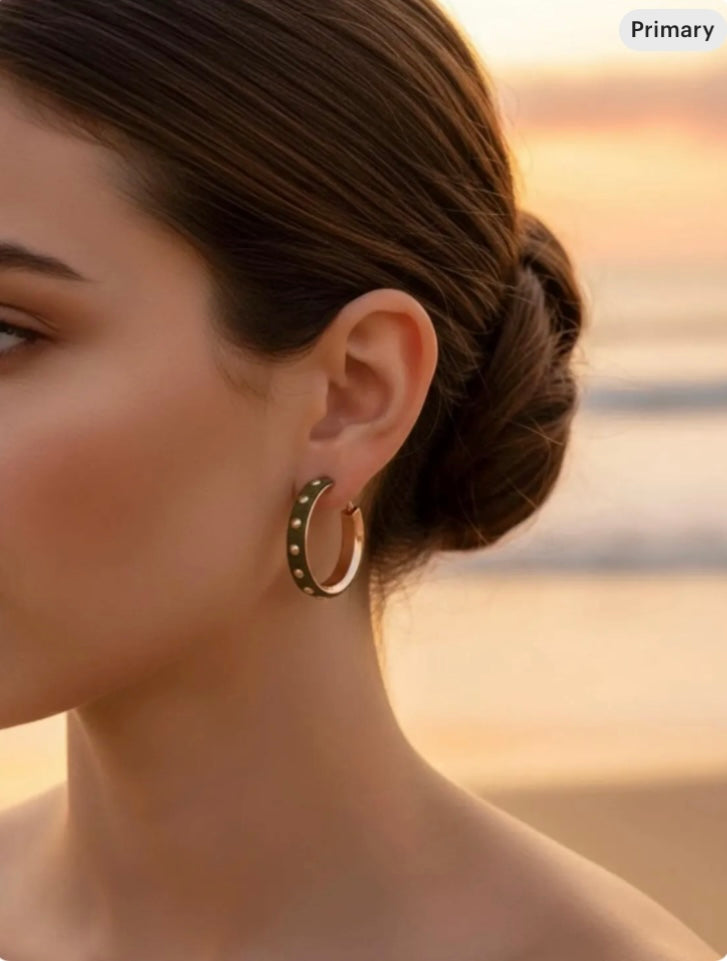 Bamboo Themed Enamel Half Hoop Earrings