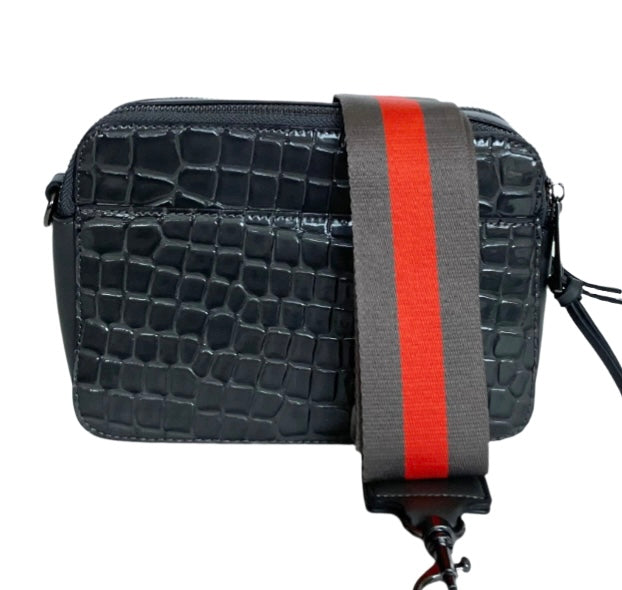 Crocco Textured Patent Vegan Leather Crossbody