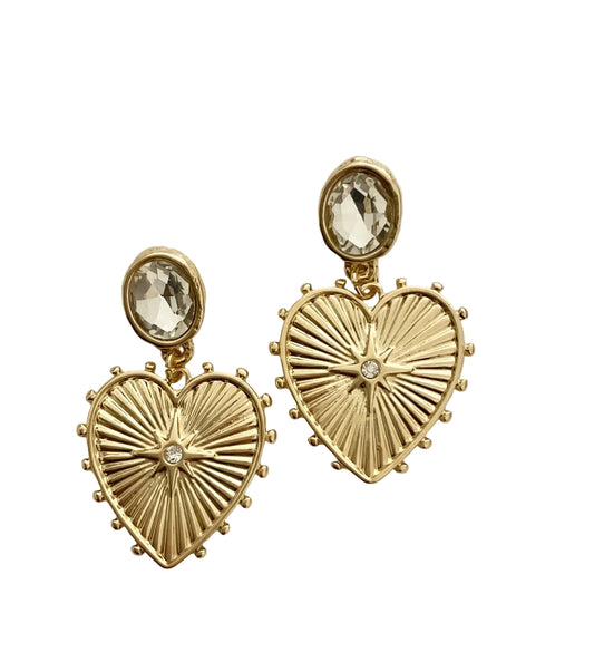 Crystal Heart Motif Dangke Earrings