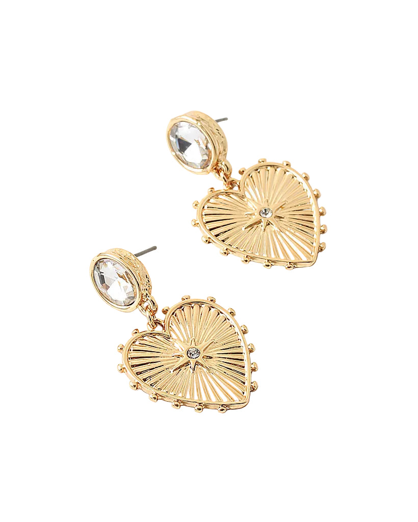 Crystal Heart Motif Dangke Earrings