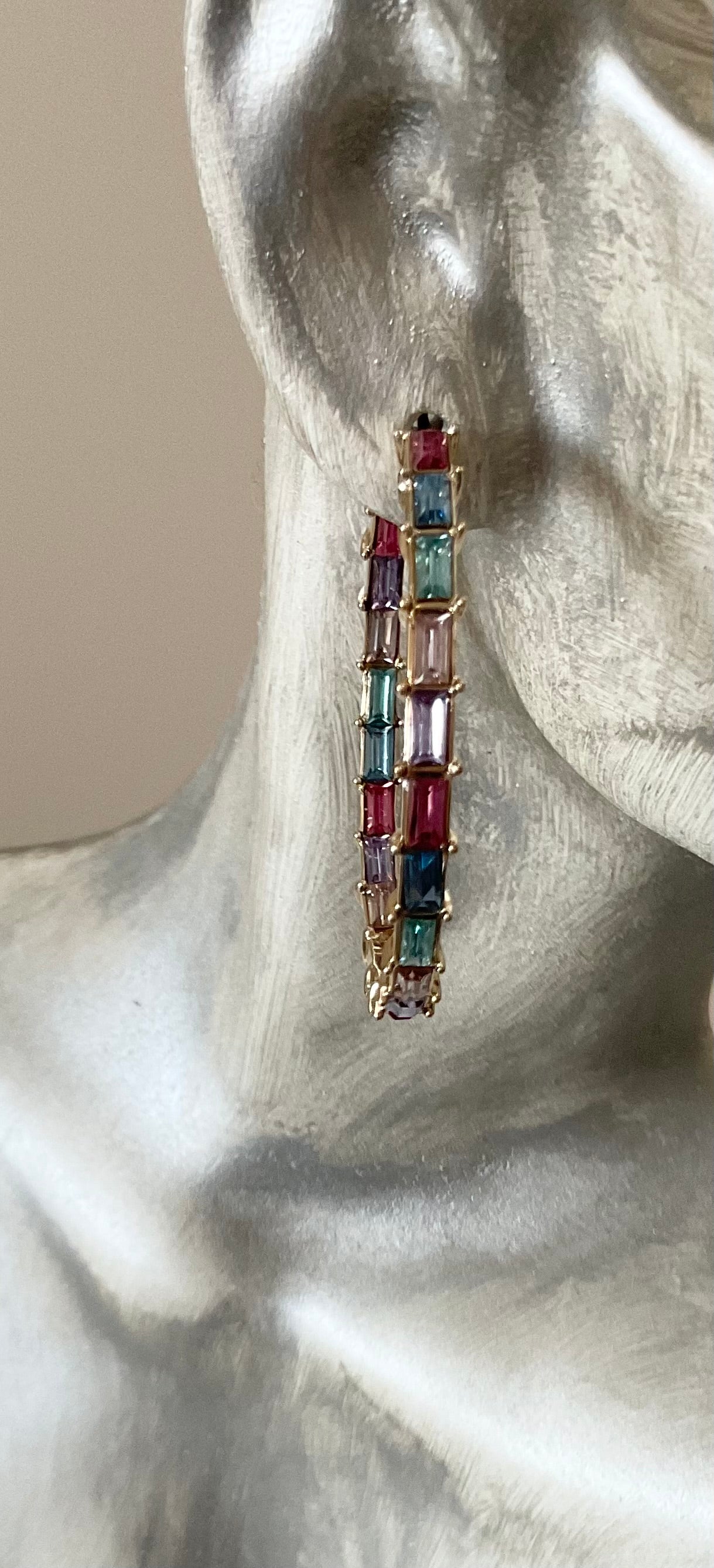 Multi colored crystal hoops