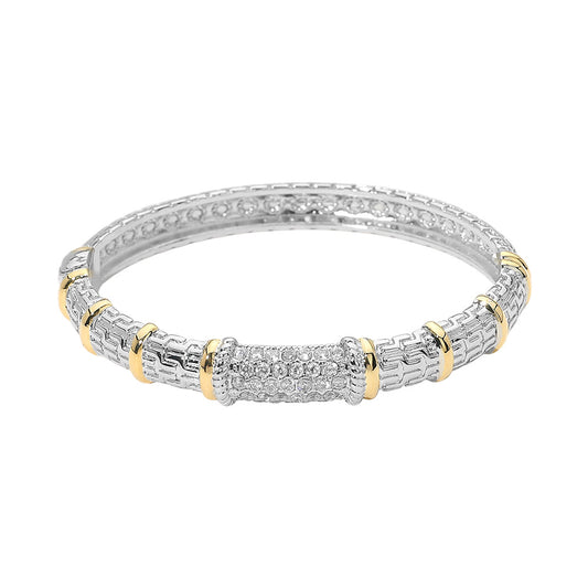 Two Tone Silver/Gold Cubic Zirconia Cuff Bracelet