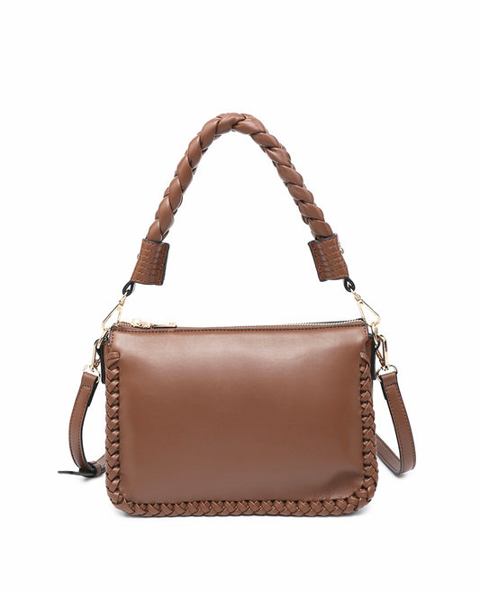 Whipstitched Trimmed Shoulder Bag With Braided Handle