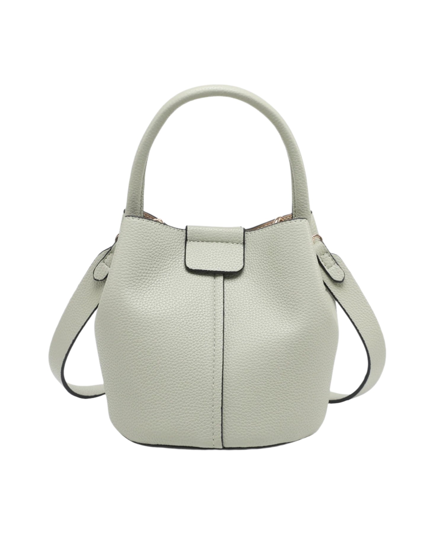 Pebbled vegan leather bucket bag in a bag