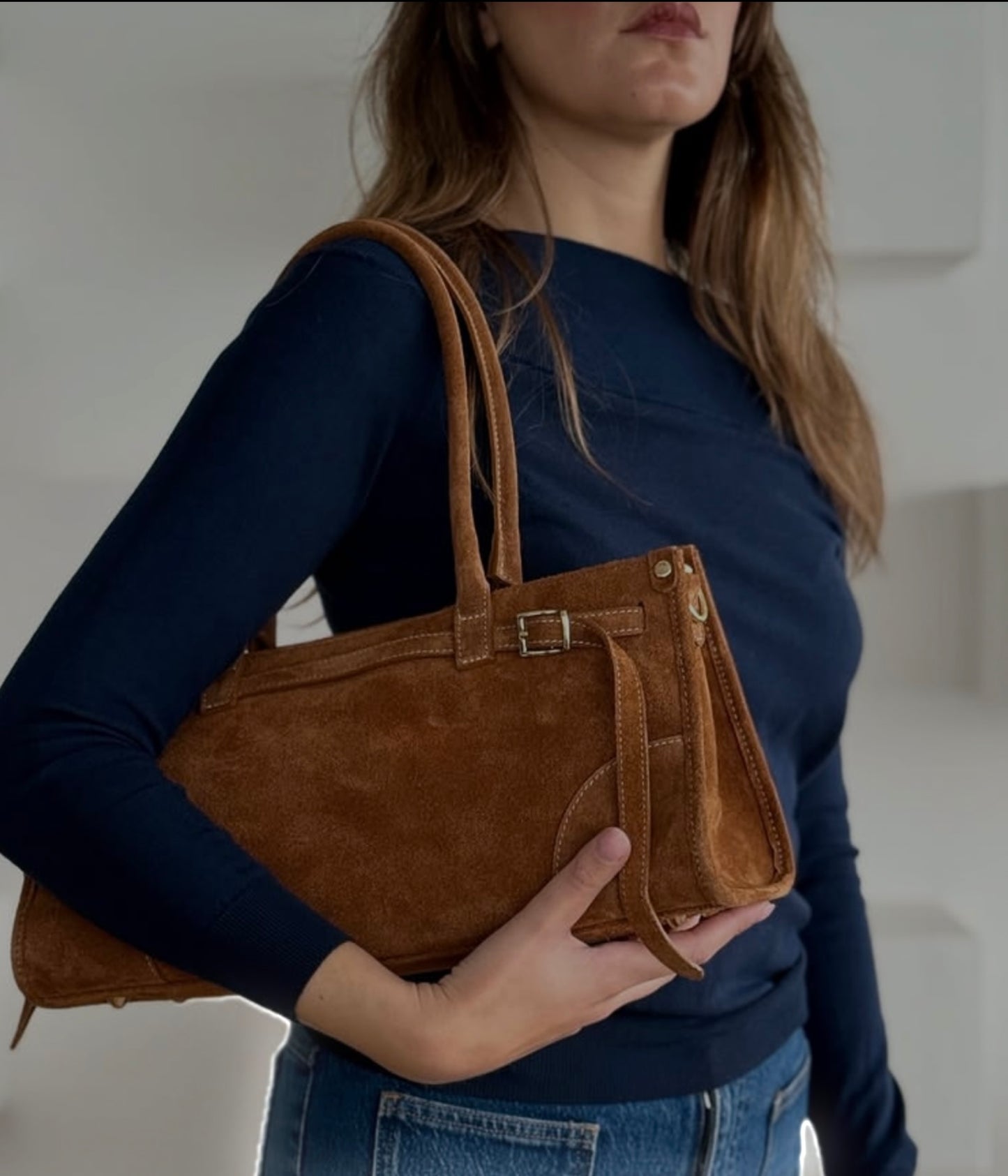 Vegan suede shoulder bag