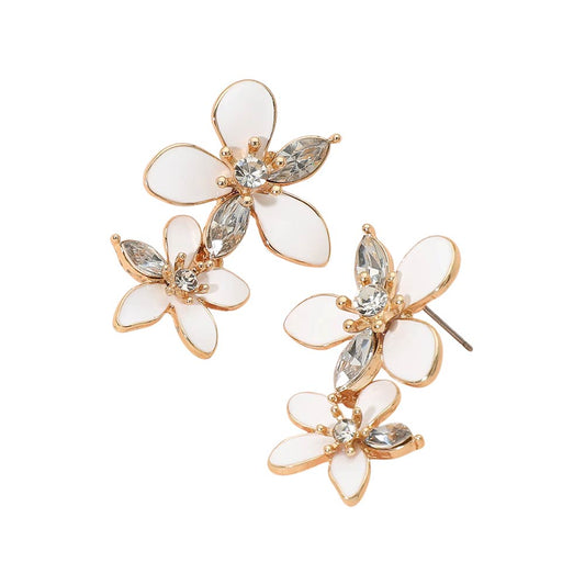 Enamel & Crystal Flower Themed Drop Earring