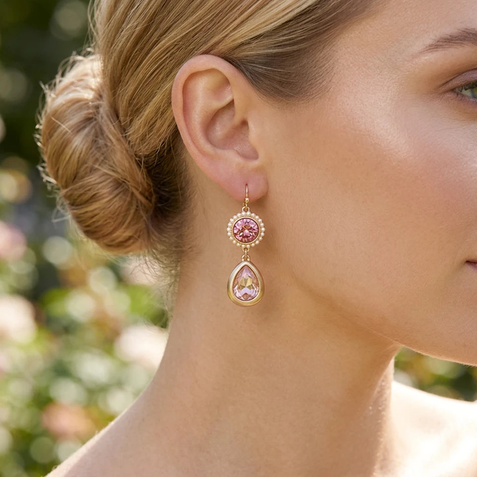 Matte Gold Crystal Pearl Drop Earring