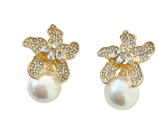 Crystal & Shell Pearl Flower Themed Earring