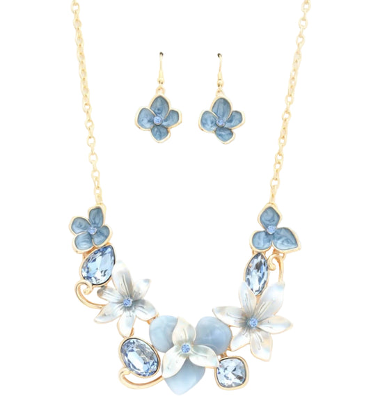 Flower Link Rhinestone Necklace Set