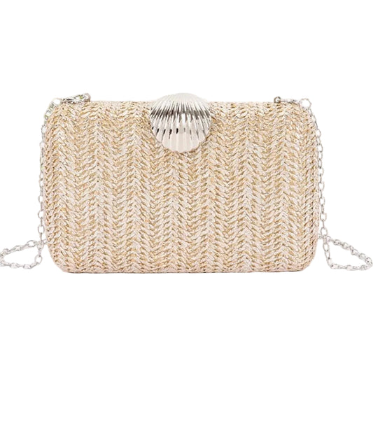 Woven Hard Body Clutch with Shell Accent