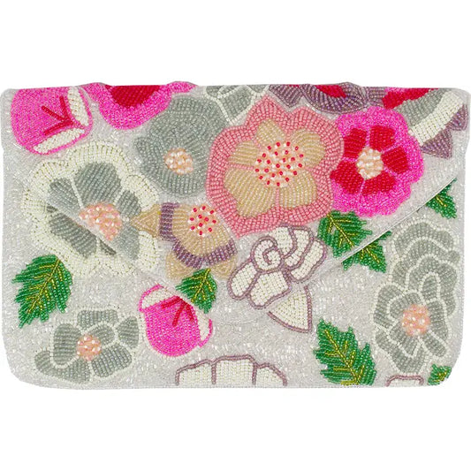 Beaded floral themed envelope clutch