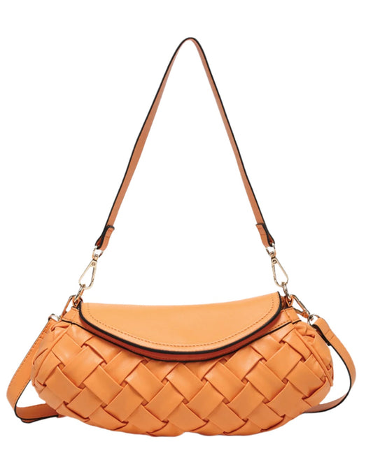 Vegan leather braided shoulder bag