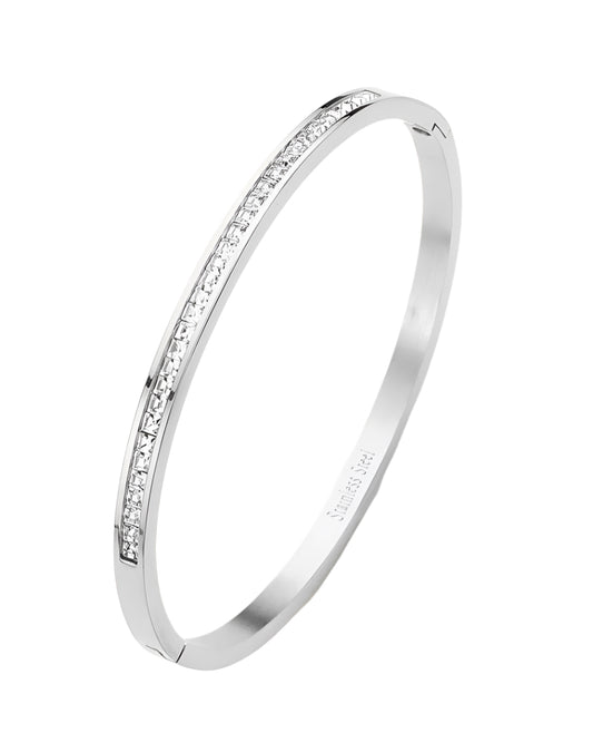 Stainless Steel & Crystal Hinged Bracelet