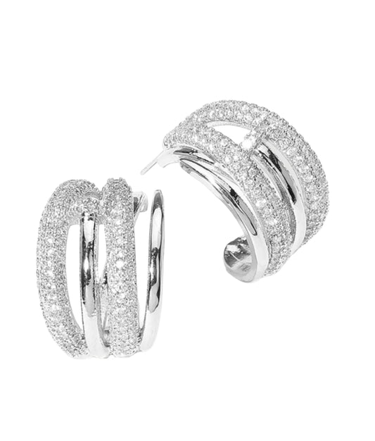 14K Gold Plated CZ Stone PavedHoop Earrings