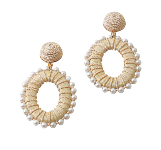 Rattan Wrapped Pearl Dangle Earring