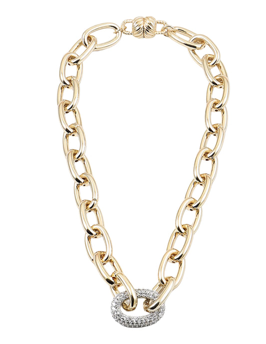 Two Toned Link Necklace with Crystal Charm