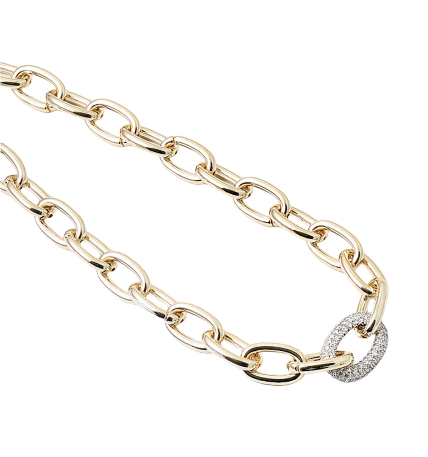 Two Toned Link Necklace with Crystal Charm